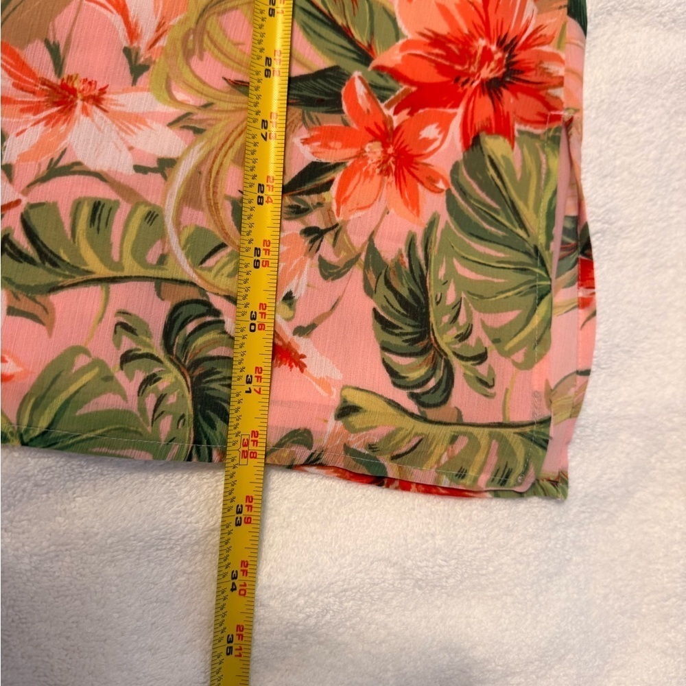 J Jill Womens Pink Tropical Floral Tunic Top Size XL Ruffle Tie Neck Bell Sleeve - Picture 9 of 9